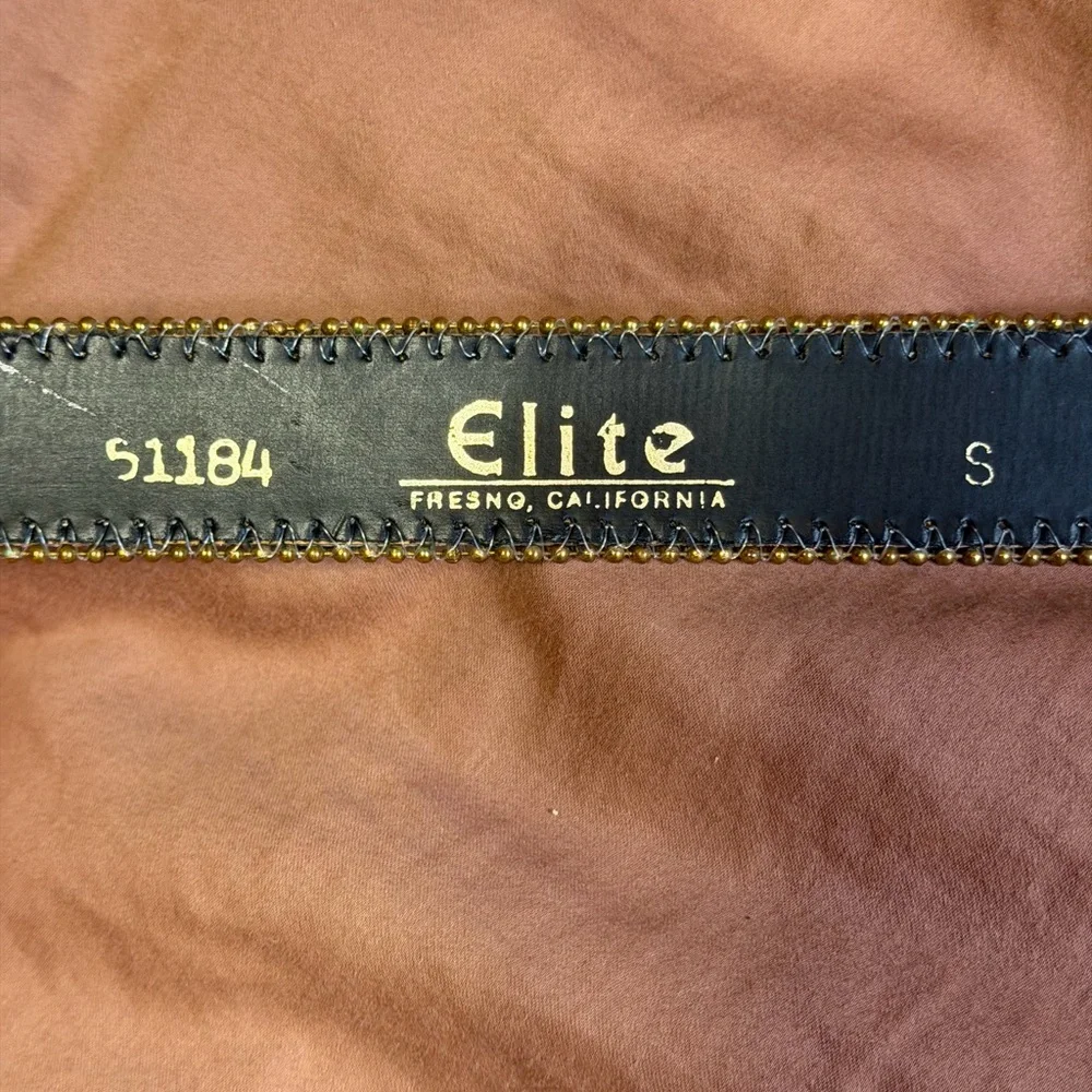 Vintage Elite of Fresno Southwestern tapestry woven belt‎ gold buckle 90’s